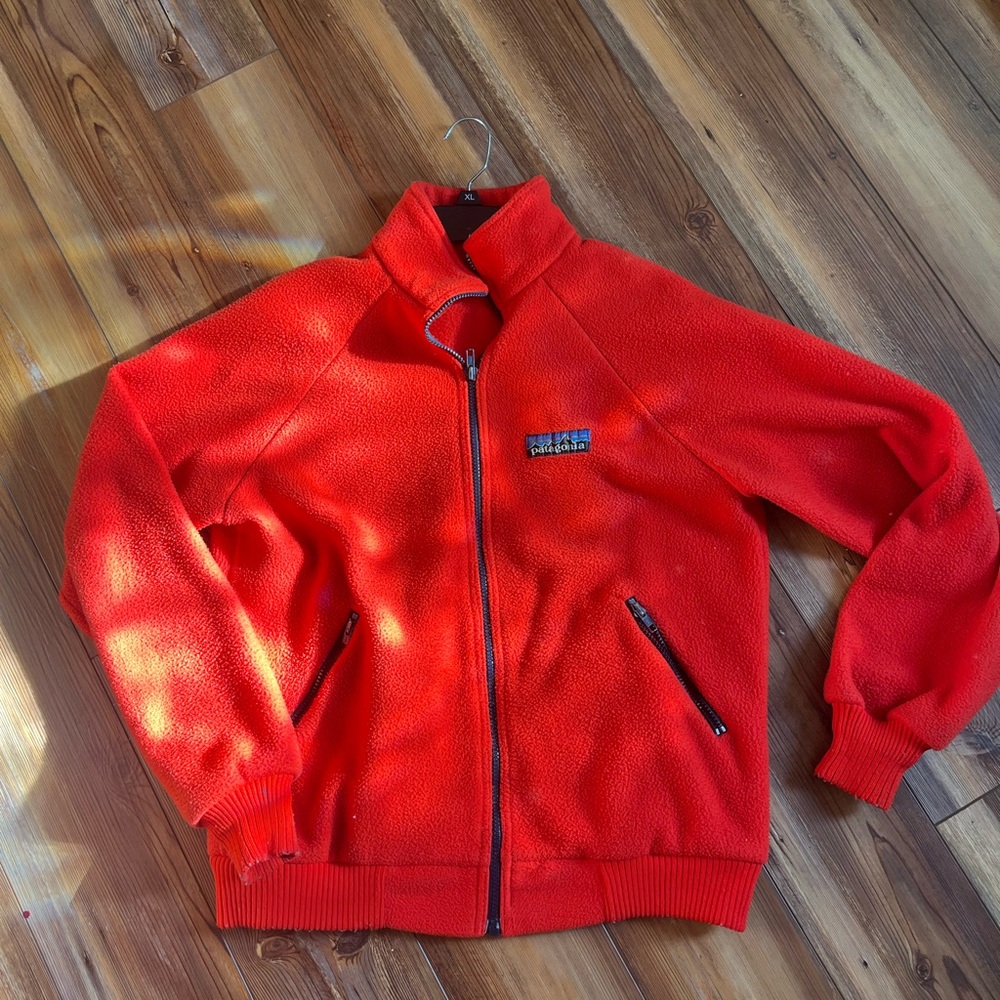 Vintage 1980's Patagonia Neon Orange Fleece Full Zipper Jacket